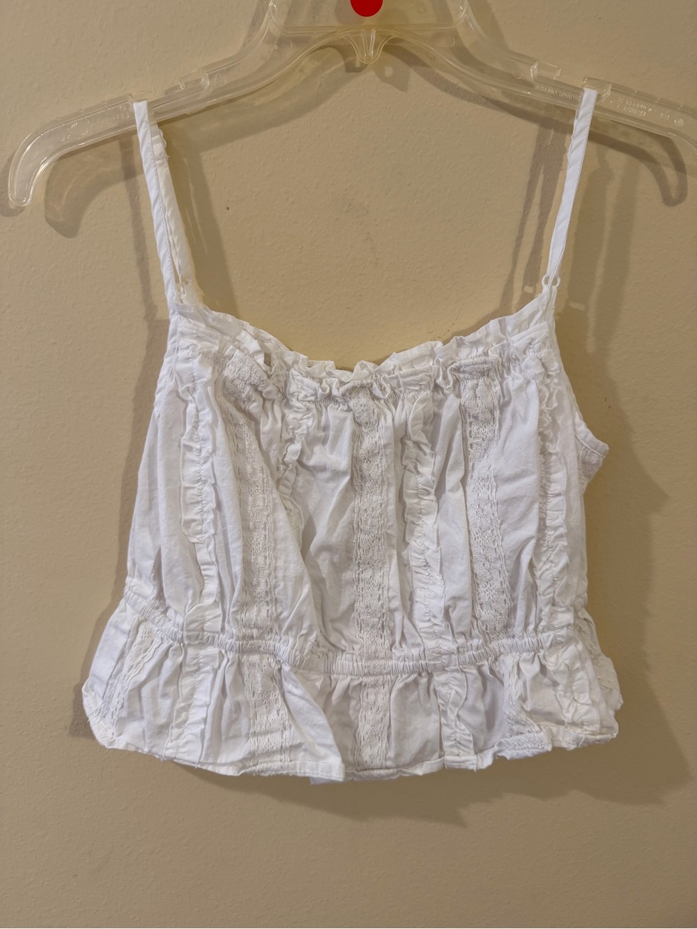 White Ruffle-Detail Spaghetti Strap Tank Top NEVER WORN